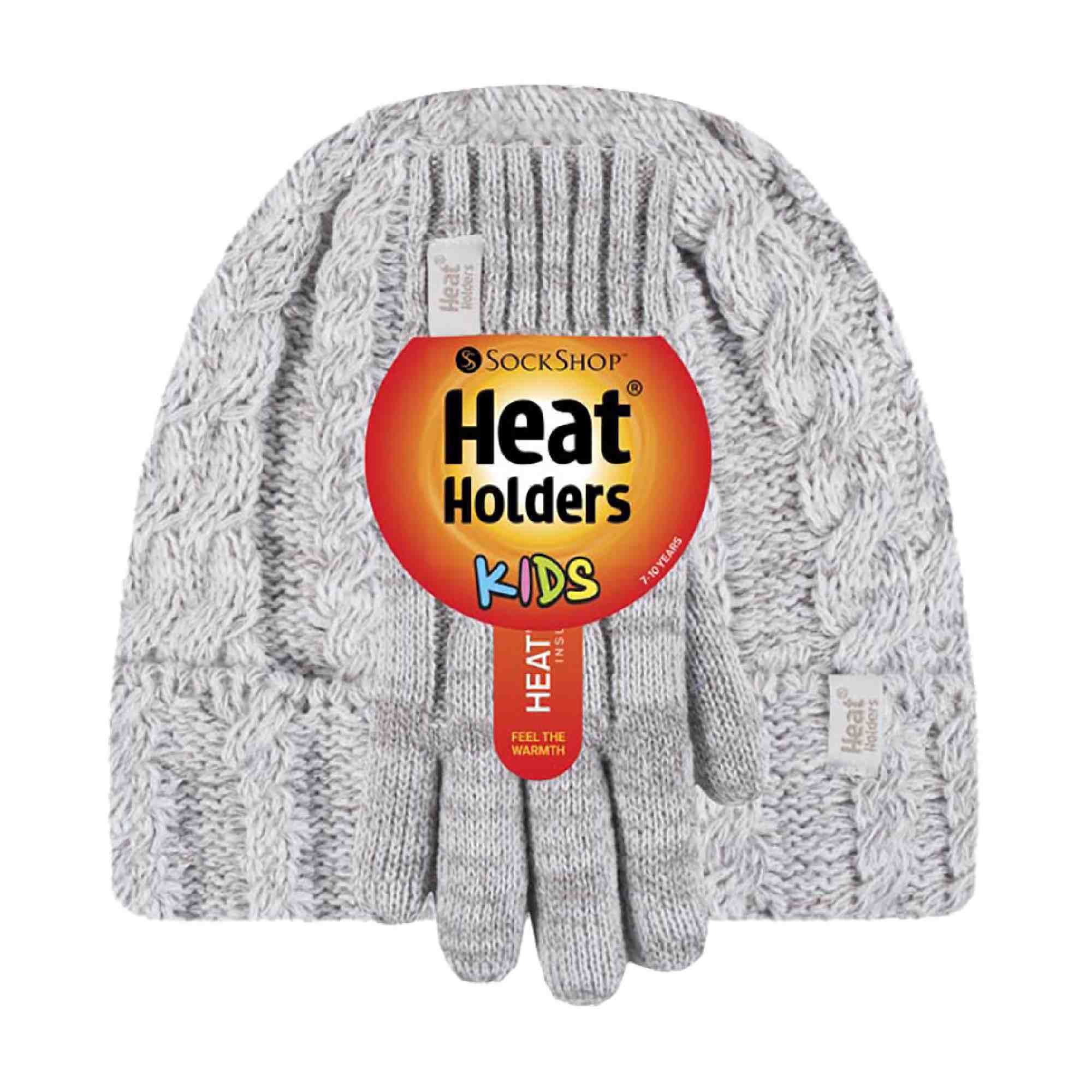 Kids Girls Cable Knitted Warm Fleece Lined Winter Hat & Gloves Set - Image 6