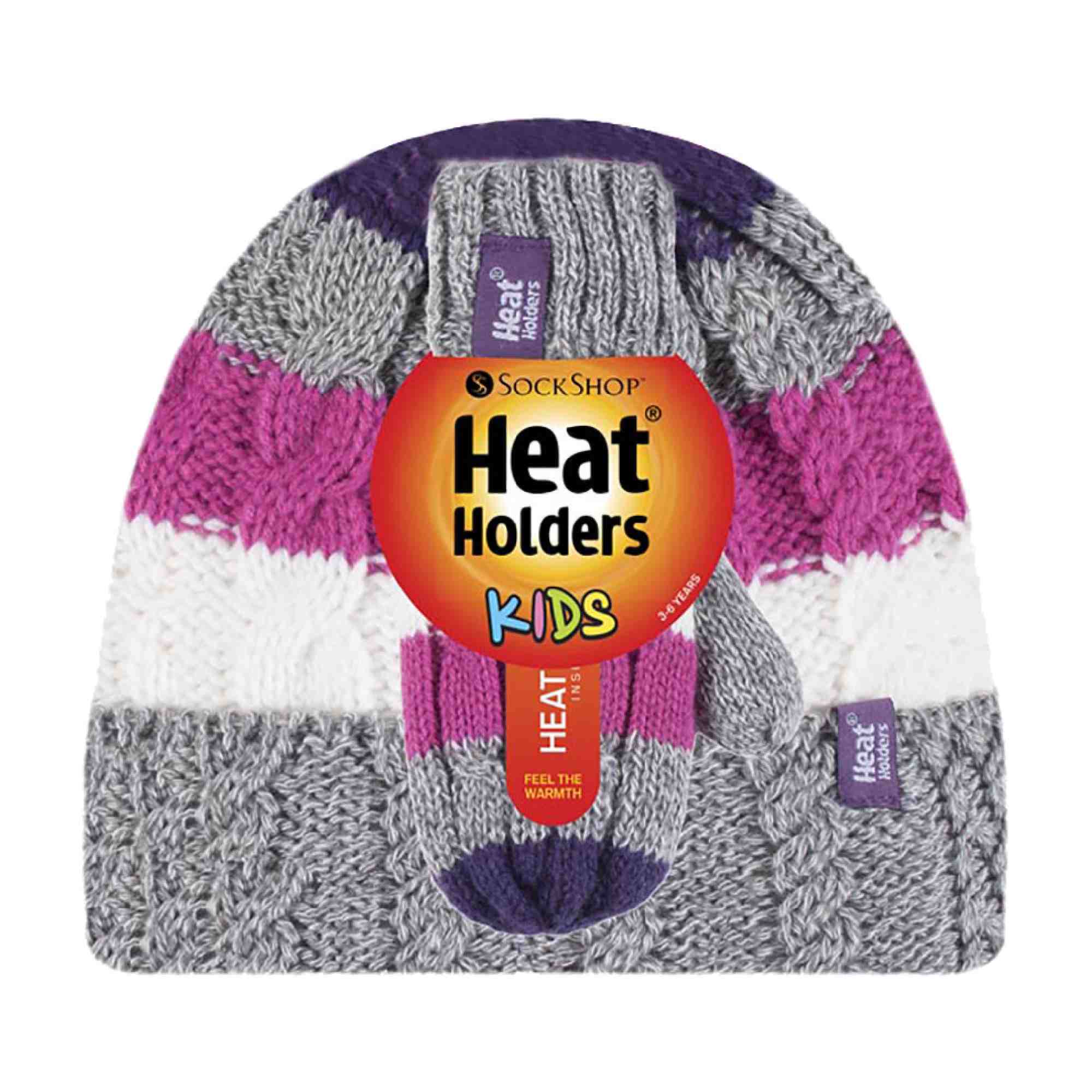 Kids Fleece Lined Knitted Striped Colourful Winter Thermal Hat & Mittens Set - Image 6