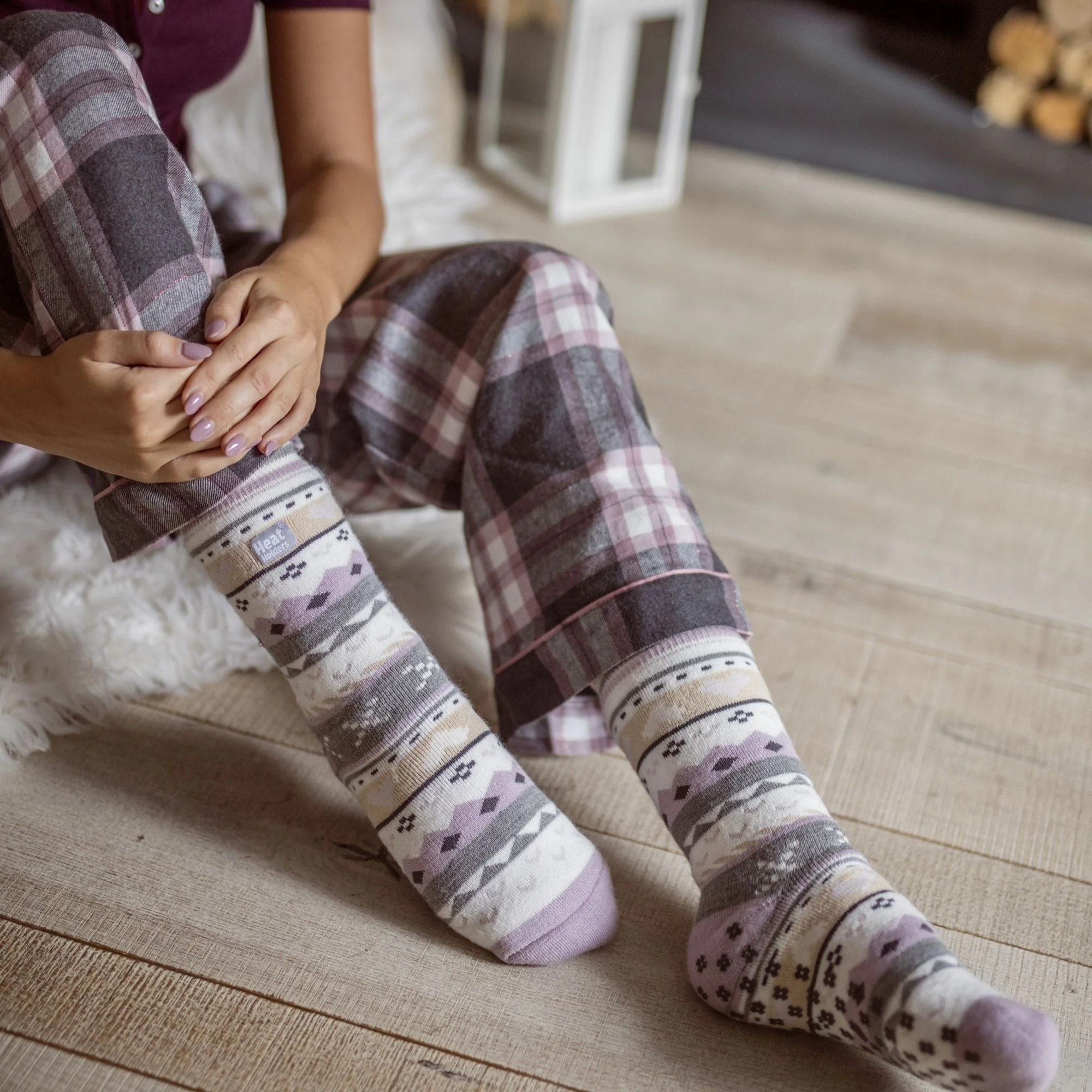 Ladies Fairisle Nordic Winter Non Slip Thermal Slipper Socks - Image 8