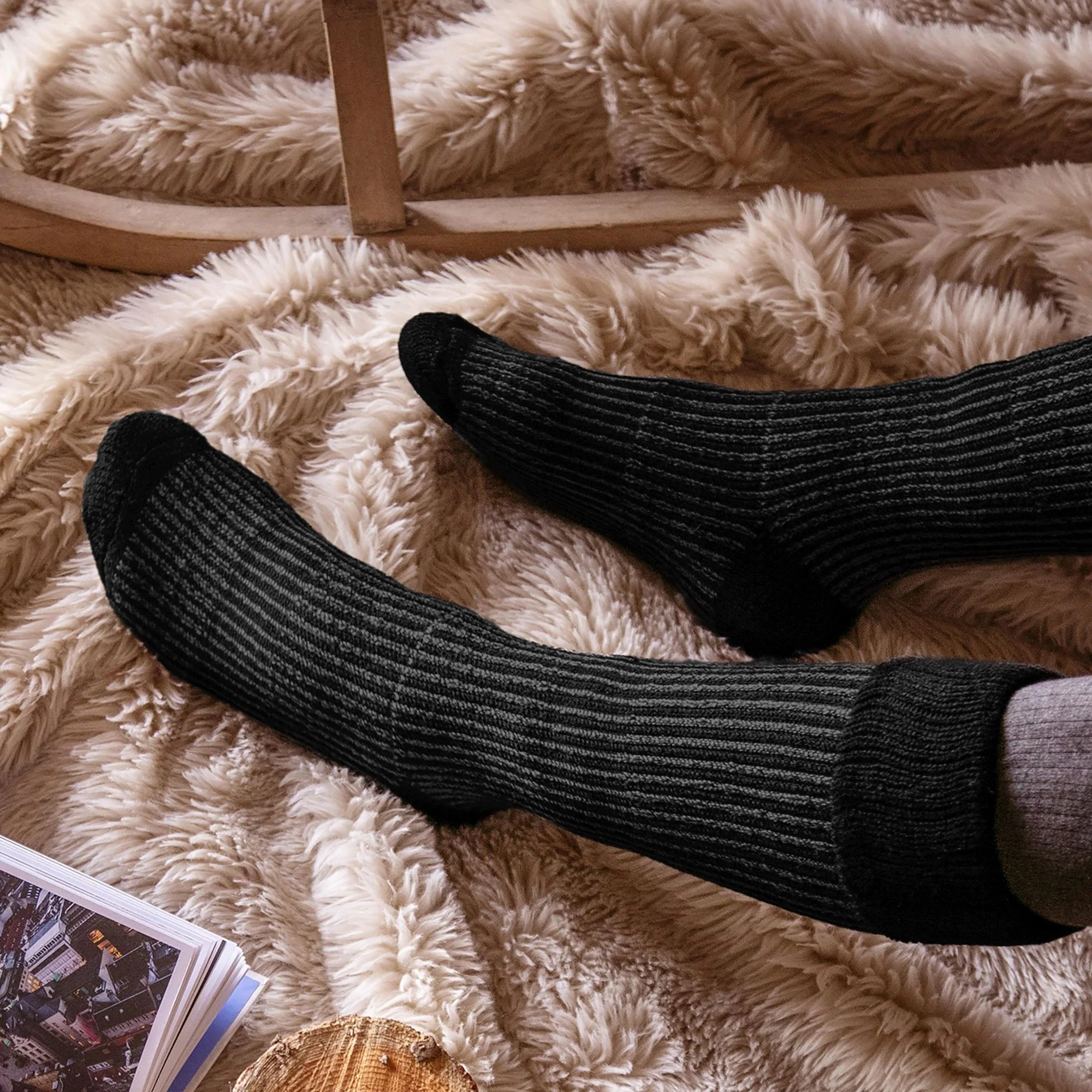 Mens Thick Winter Warm Knee High Ribbed Thermal Boot Socks - Image 4