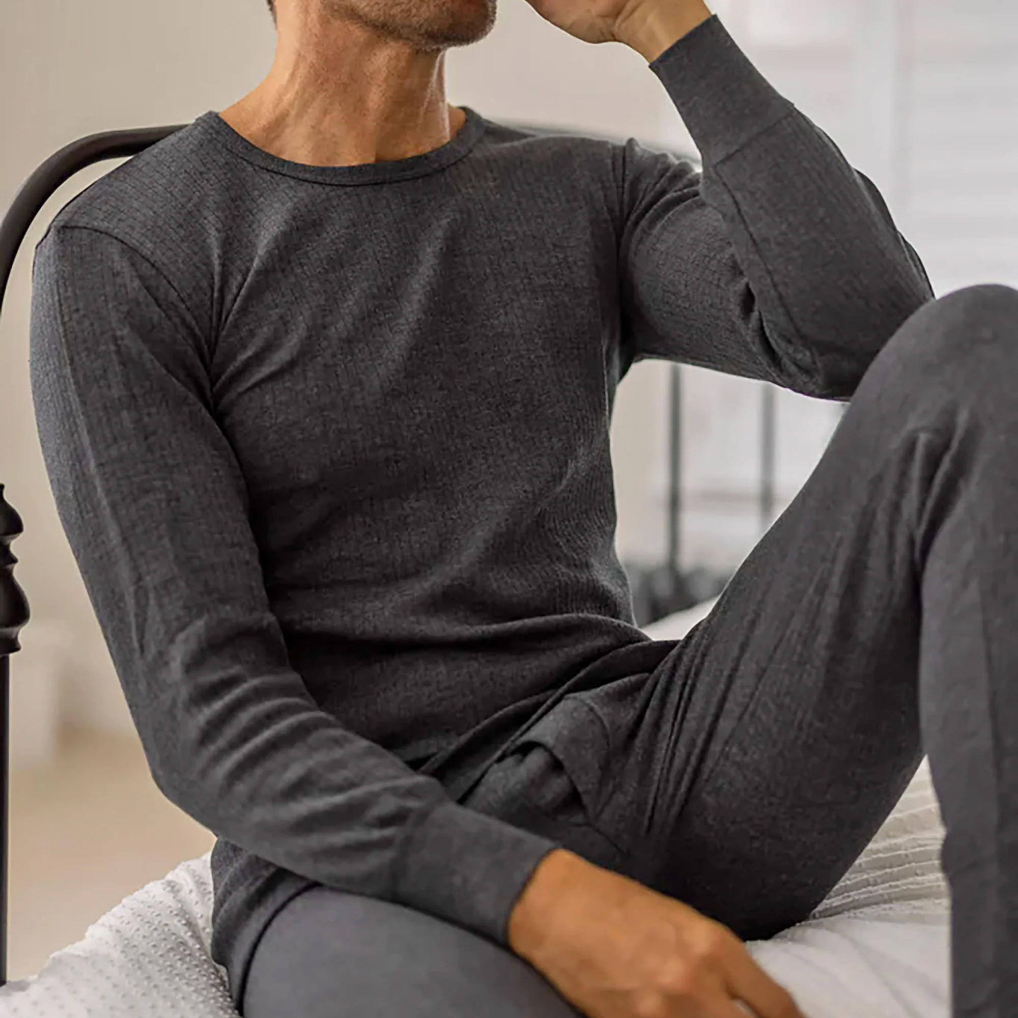 Mens Cotton Thermal Underwear Long Sleeve Top - Image 3
