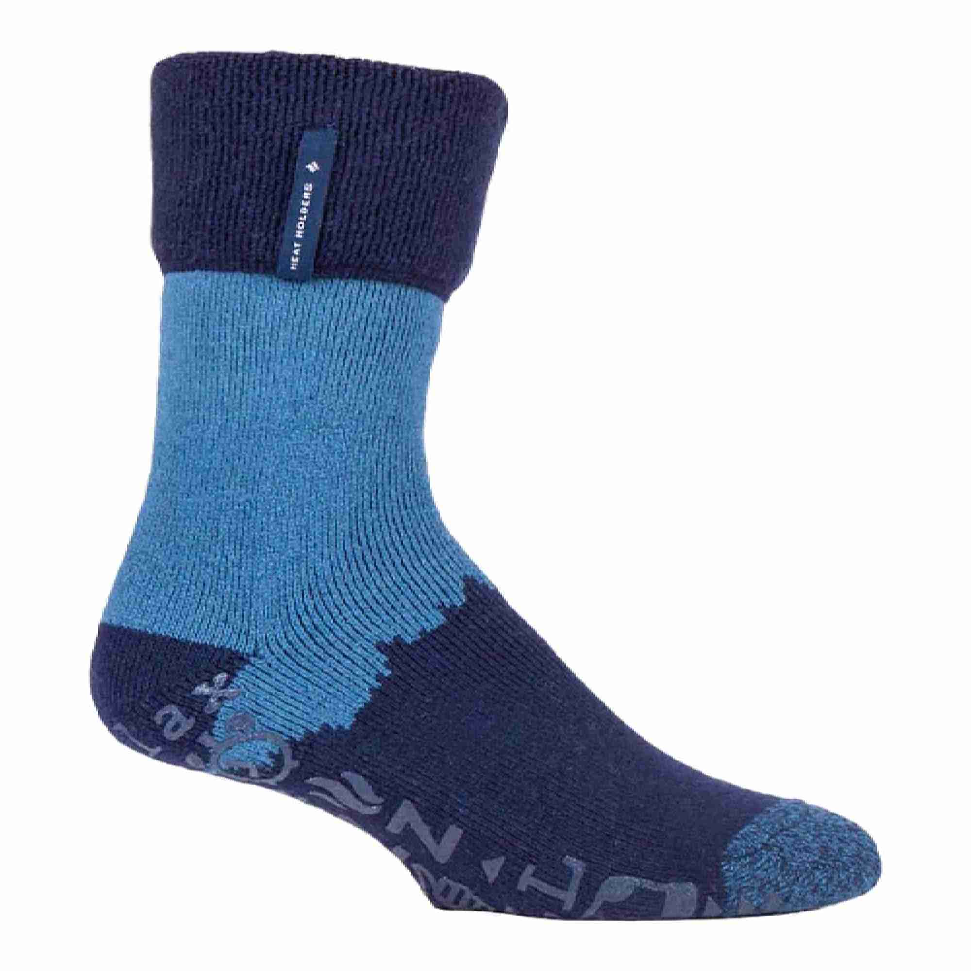Mens Turnover Thermal Fleece Lined Bed Socks with Non Slip Grips - Image 9