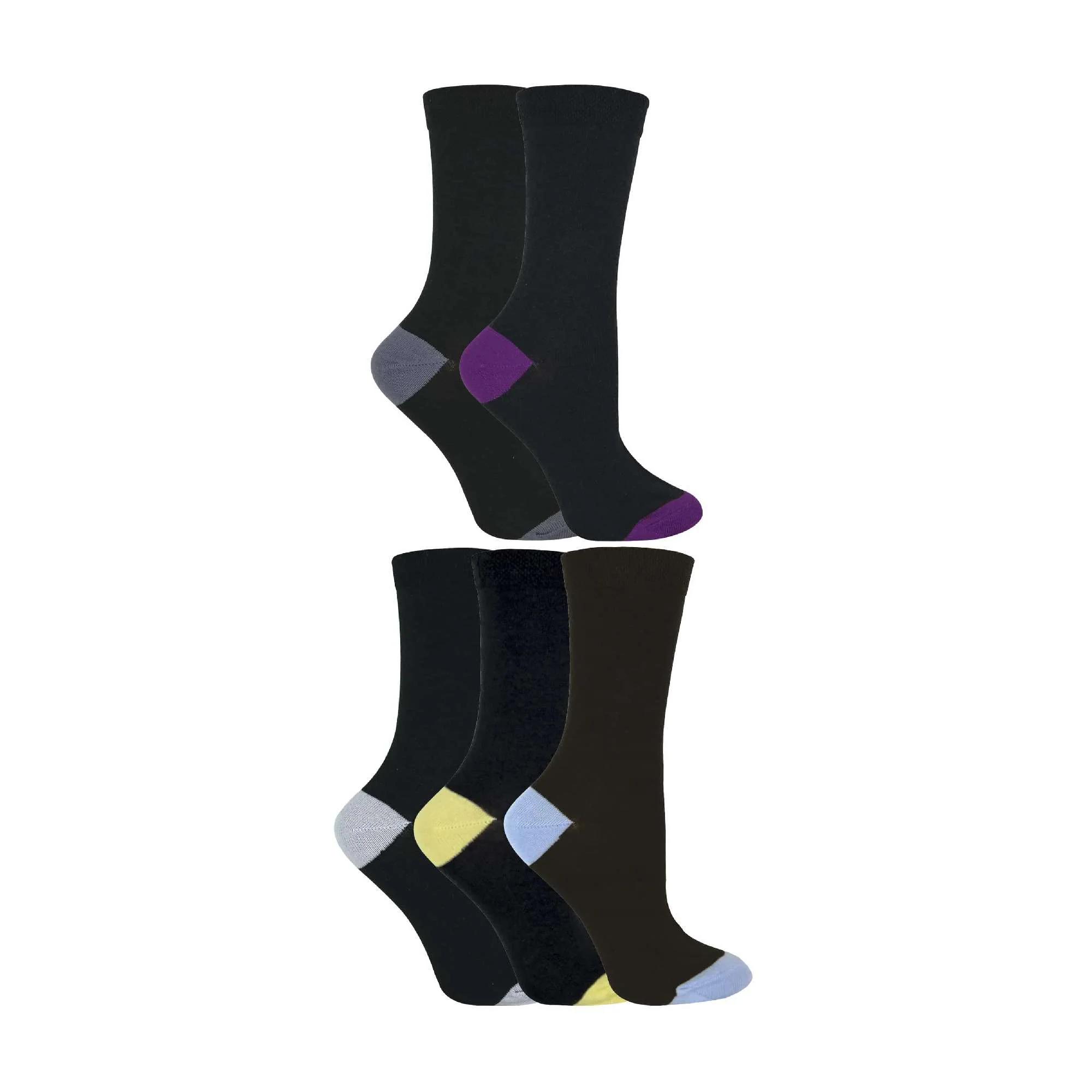 5 Pack Ladies Soft Top Cotton Rich Socks with Coloured Heel & Toe - Image 6